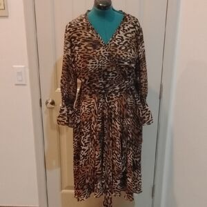 Tahari ASL Animal Print Long Sleeve Dress